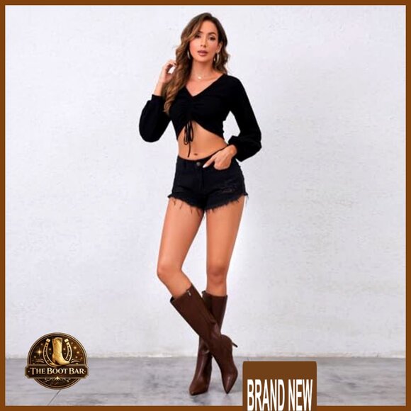 Kitten Heel Knee High Boots Pointed Toe Side Zipper Classic Elegant Women's - Picture 2 of 7